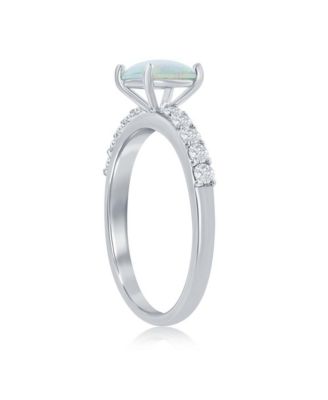 Sterling Silver Square Opal and CZ Ring