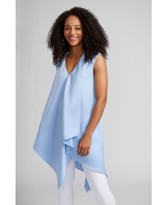 Jamie V-Neck Satin Sleeveless Tunic with Draped Lapel Front