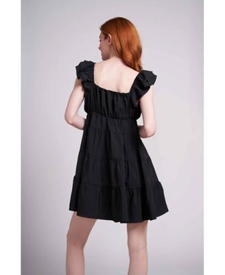 Women's Anna Tiered Dress with Sweetheart Neckline and Flutter Ruffle Sleeves