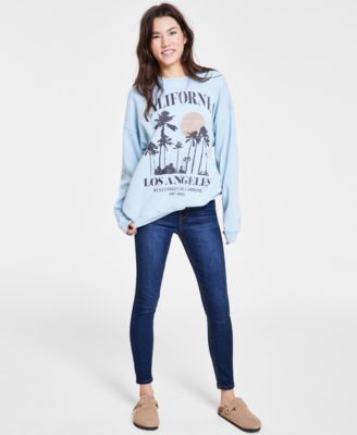 Grayson Threads Juniors The Label Cali Sweatshirt Celebrity Pink High Rise Distressed Skinny Ankle Jeans