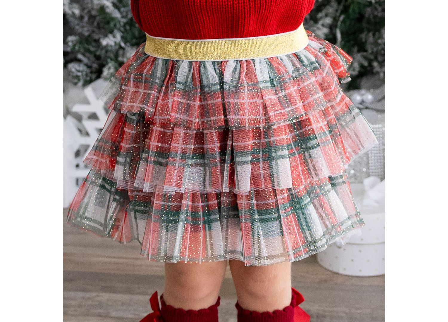 Little and Big Girls Christmas Plaid Tiered Tutu Skirt