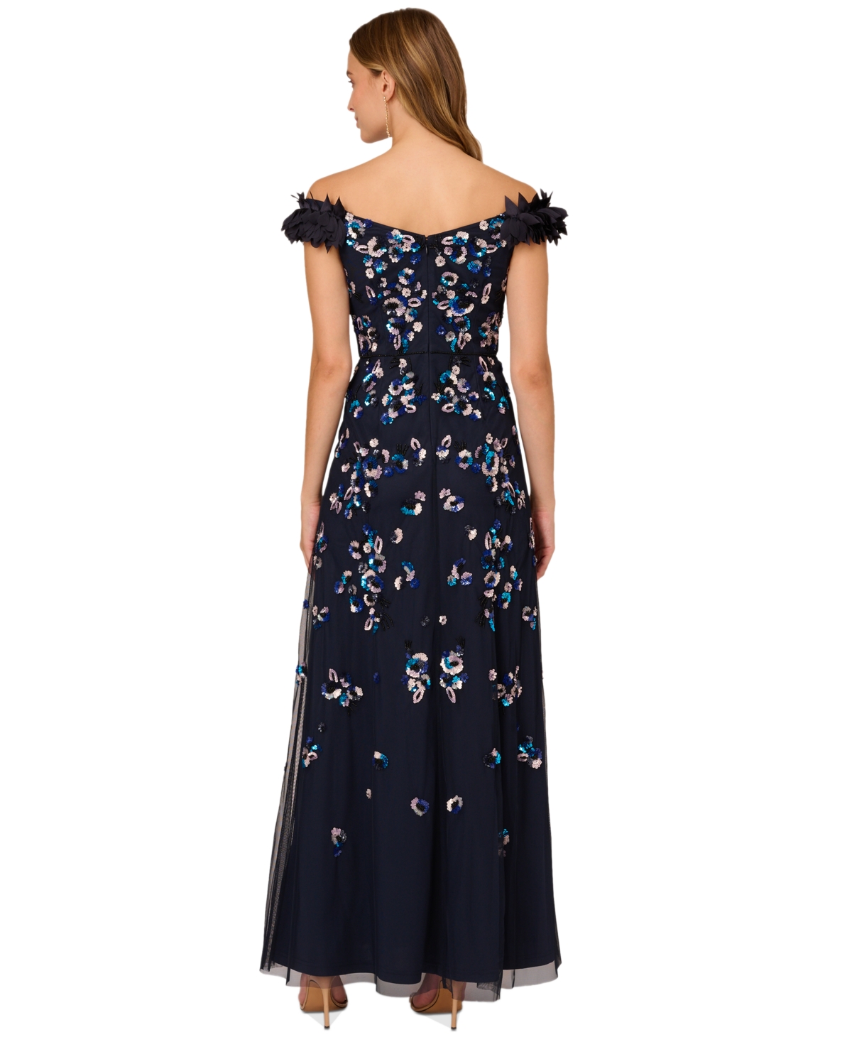 Shop Adrianna Papell Women's Beaded Off-the-shoulder Ball Gown In Midnight Multi