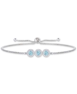 Macy's - Santa Maria Aquamarine (3/4 ct. t.w.) & Diamond (1/4 ct. t.w.) Trinity Halo Bolo Bracelet in 14k White Gold