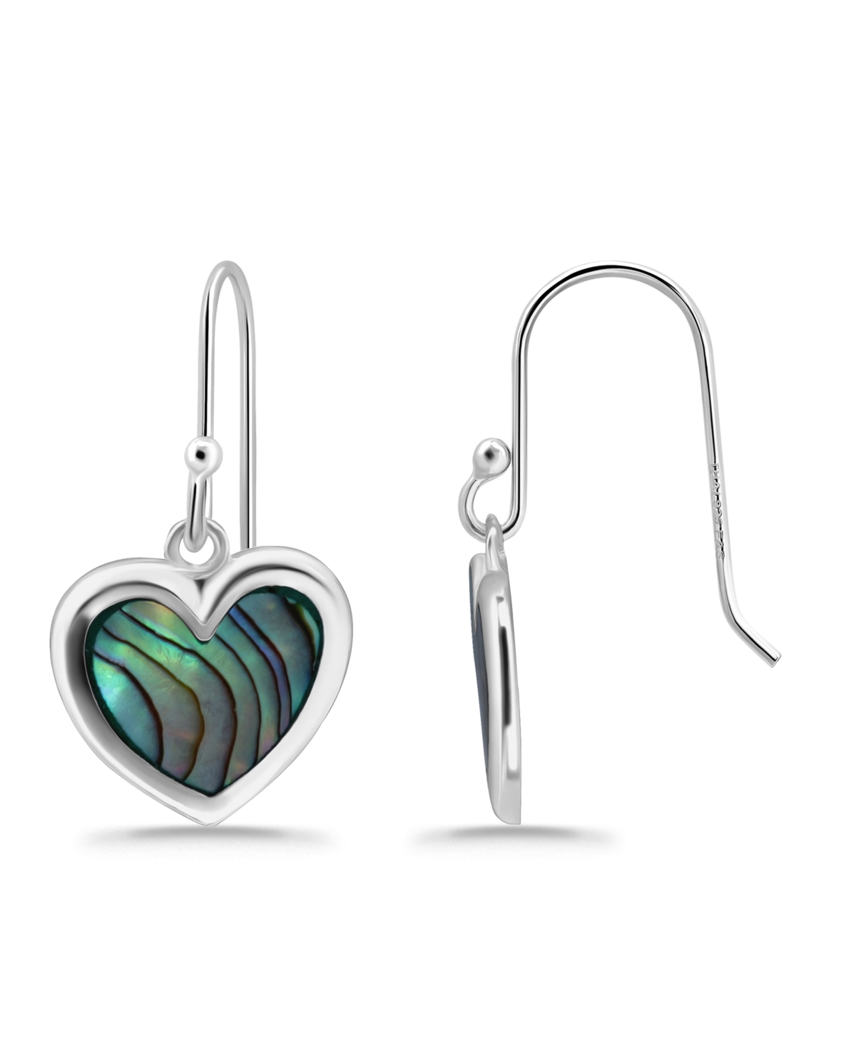 Macy's Abalone Inlay Heart Drop Earrings In Silver