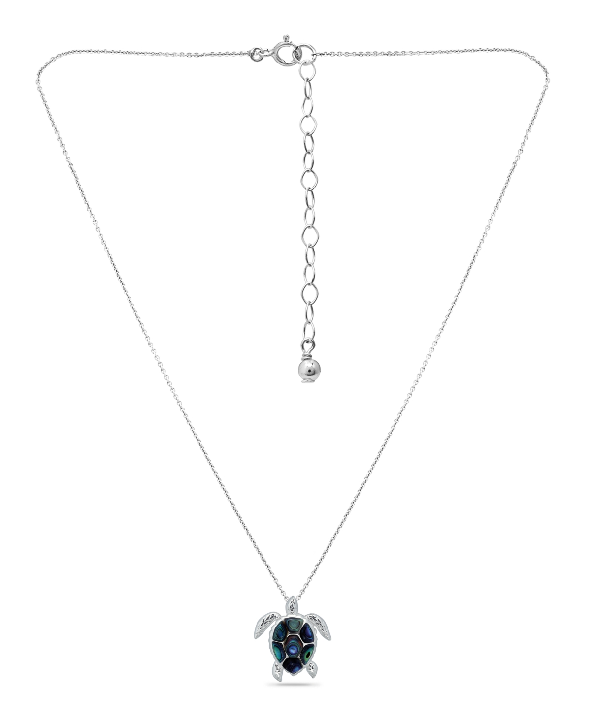 Macy's Abalone Inlay Turtle Necklace In Silver