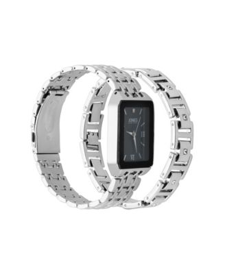 Men's Analog Shiny Silver-Tone Metal Watch 31mm Bracelet Gift Set