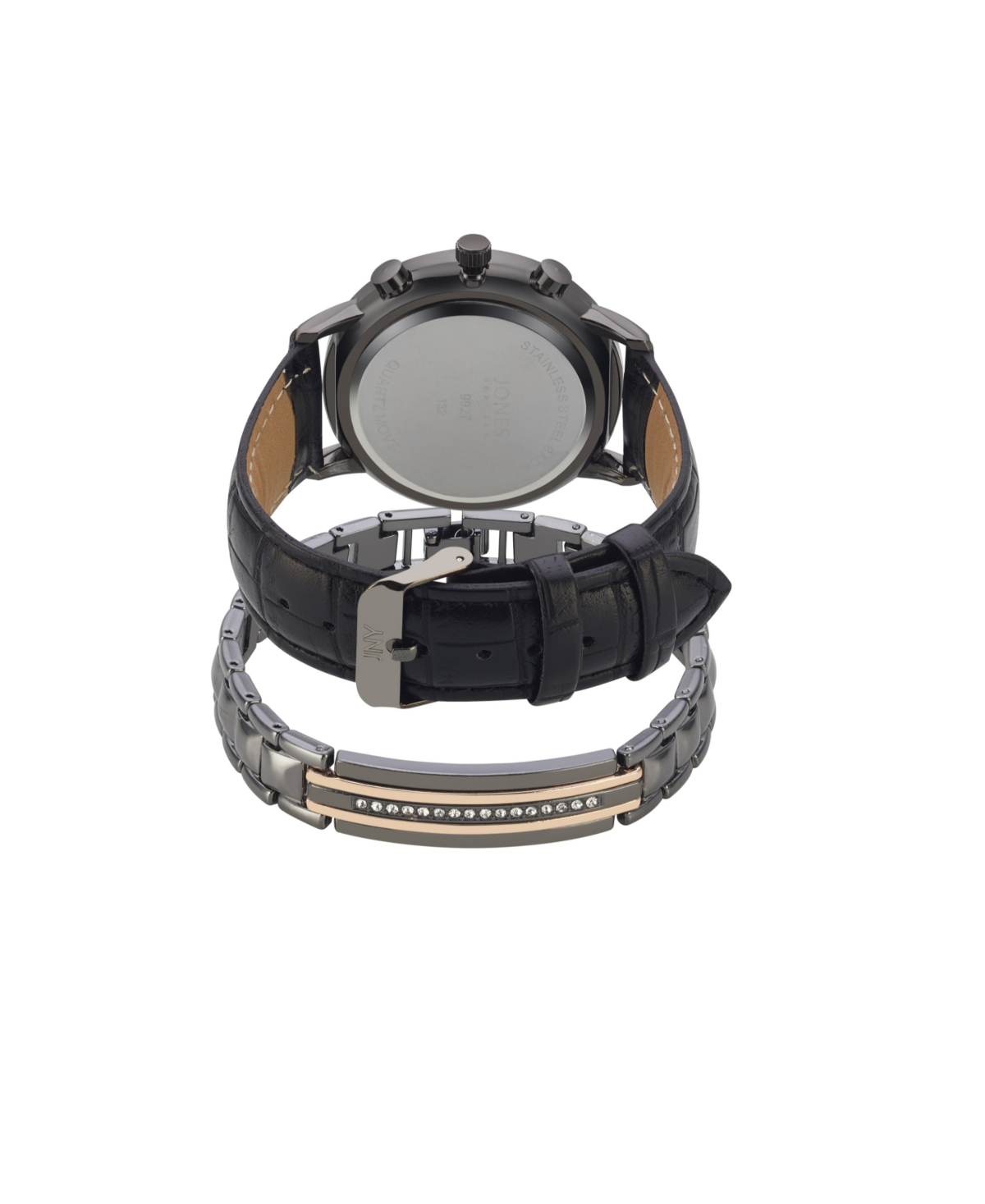 Shop Jones New York Men's Analog Black Croc Leather Strap Watch 42mm Bracelet Gift Set