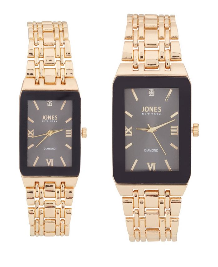 Jones New York Men's Analog Gold Tone Metal Watch and Bracelet Set 42mm 