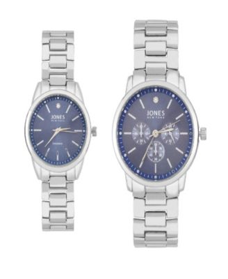 Jones New York Men and Women s Analog Shiny Silver Tone Metal Bracelet His Hers Watch 42mm 32mm Gift Set Macy s