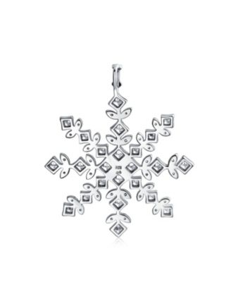 Cubic Zirconia CZ Holiday Party Winter Christmas Large Snowflake Pendant Necklace For Women Sterling Silver