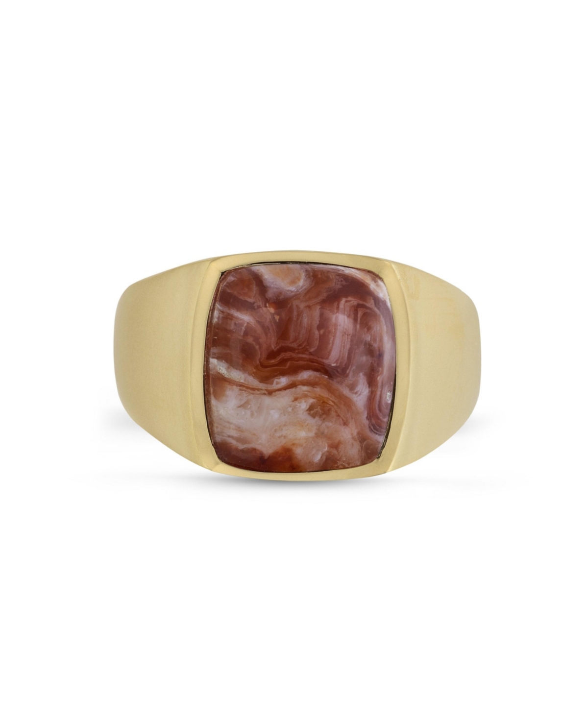 Red Lace Agate Iconic Gemstone Yellow Gold Plated Silver Men Signet Ring - Yellow