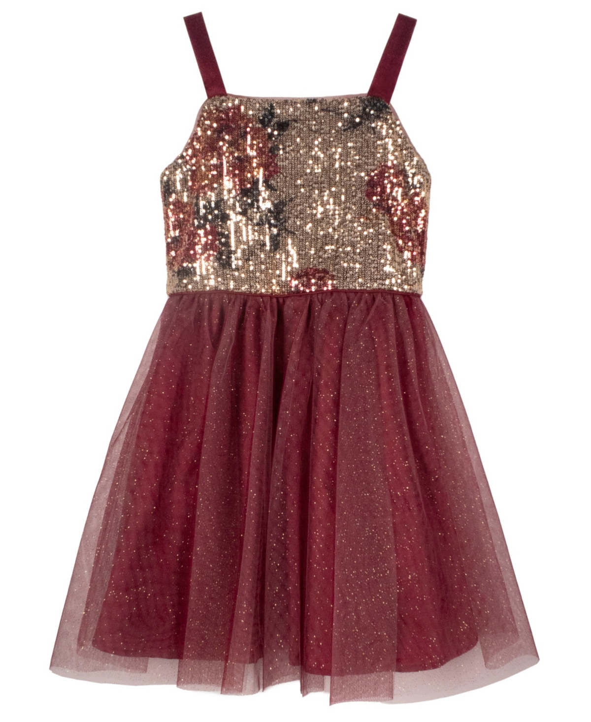 Pink & Violet Kids' Big Girls Sleeveless Printed Sequin Party Dress In Wine,multi