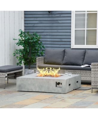 Outdoor Propane Fire Pit Table Faux Grey Ledge Stone 42-inch Square Fire Table, 50,000BTU Auto Ignition Gas Firepits with Protective Cover, Lava Rocks, CSA Certification for Outdoor, Grey