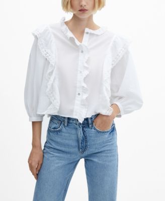 MANGO Women's Cotton Ruffled Lace Blouse - Macy's