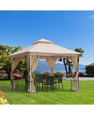 10'x10' Garden Gazebo, Patio Party Shelter, 2 Tier Roof,