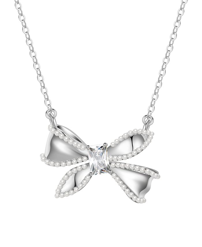 Macy's Imitation Pearl and Cubic Zirconia Bow Pendant Necklace - Macy's