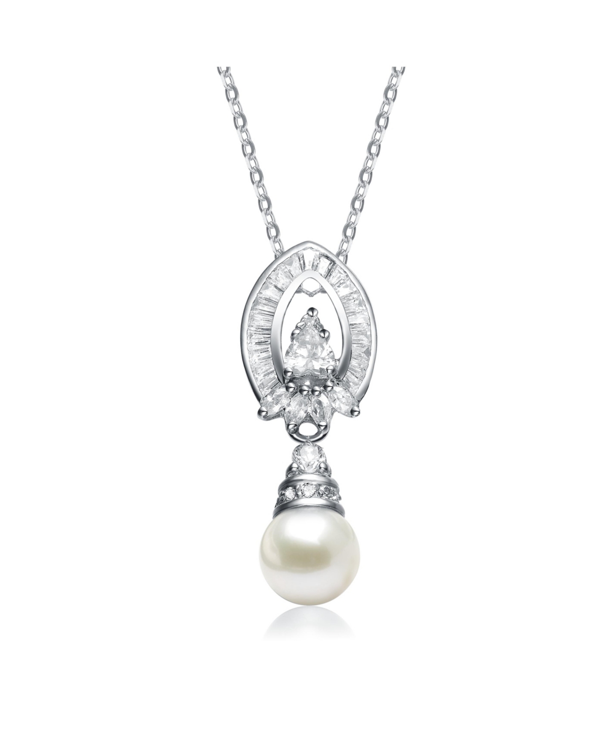 White Gold Plated Sterling Silver with Faux Pearl Pear Drop Pendant - Silver