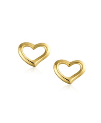 Petite Minimalist14K Yellow Gold Symbol Of Love Open Heart Stud Earring Secure Screw back