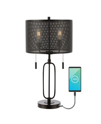 Hank Industrial Farmhouse Iron LED Table Lamp with USB Charging Port