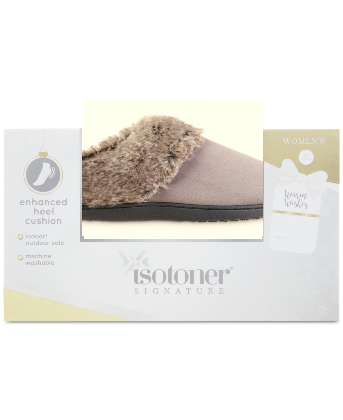 Women's Fleece-Trim Velour Hoodback Boxed Slippers - Ash