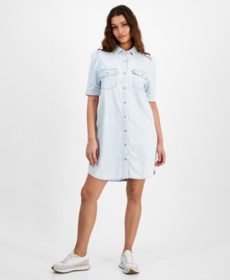DKNY Jeans Women's Cotton Elbow-Sleeve Shirtdress - Macy's