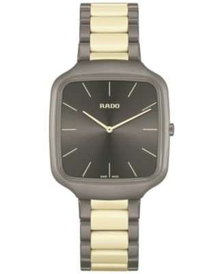Rado - Unisex Swiss True Square Thinline Les Couleurs™ Le Corbusier Cream & Gray Ceramic Bracelet Watch 37mm