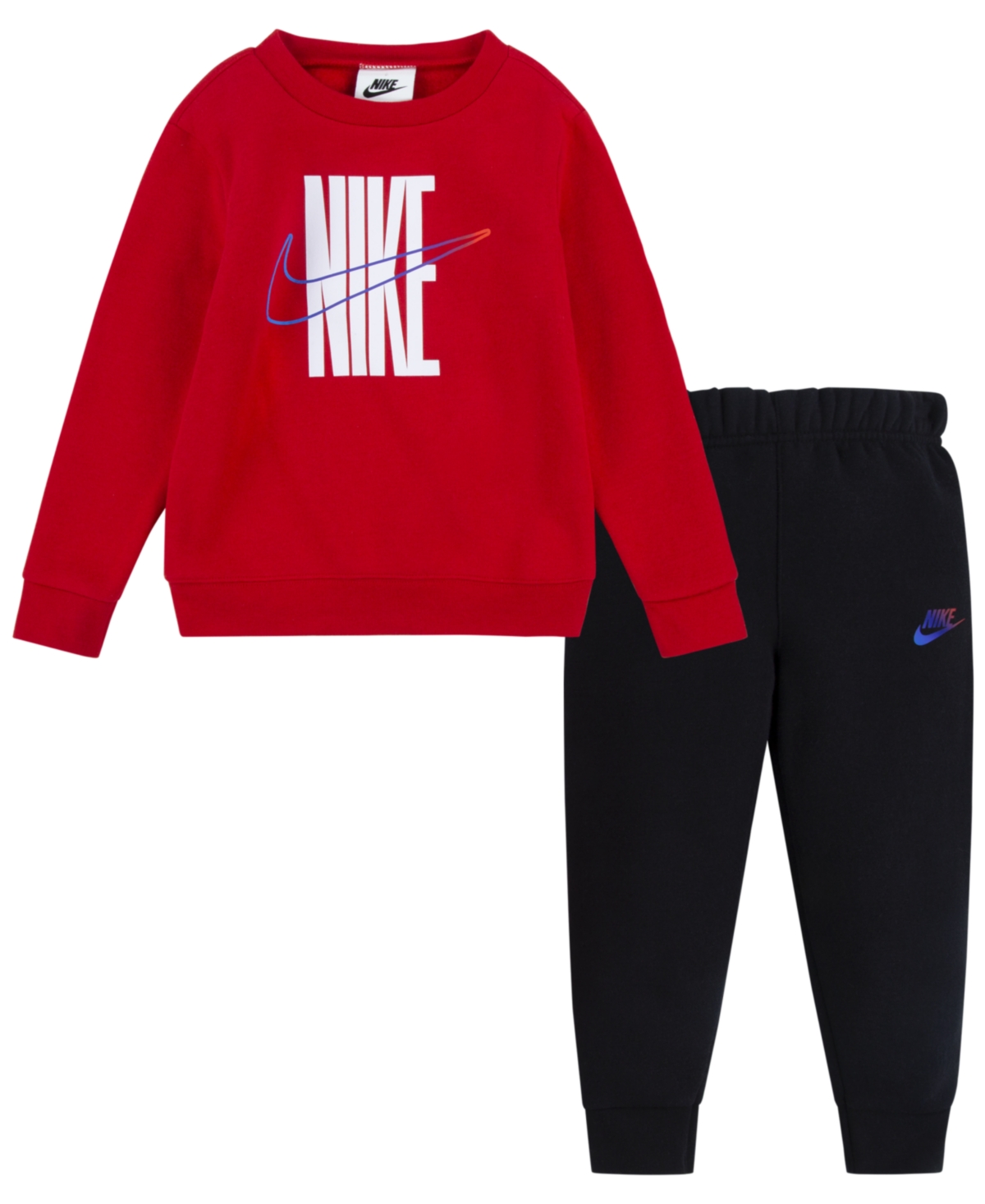 Nike Kids' Toddler Boys Fleece Crew Sweatshirt And Pants, 2 Piece Set In Black,red