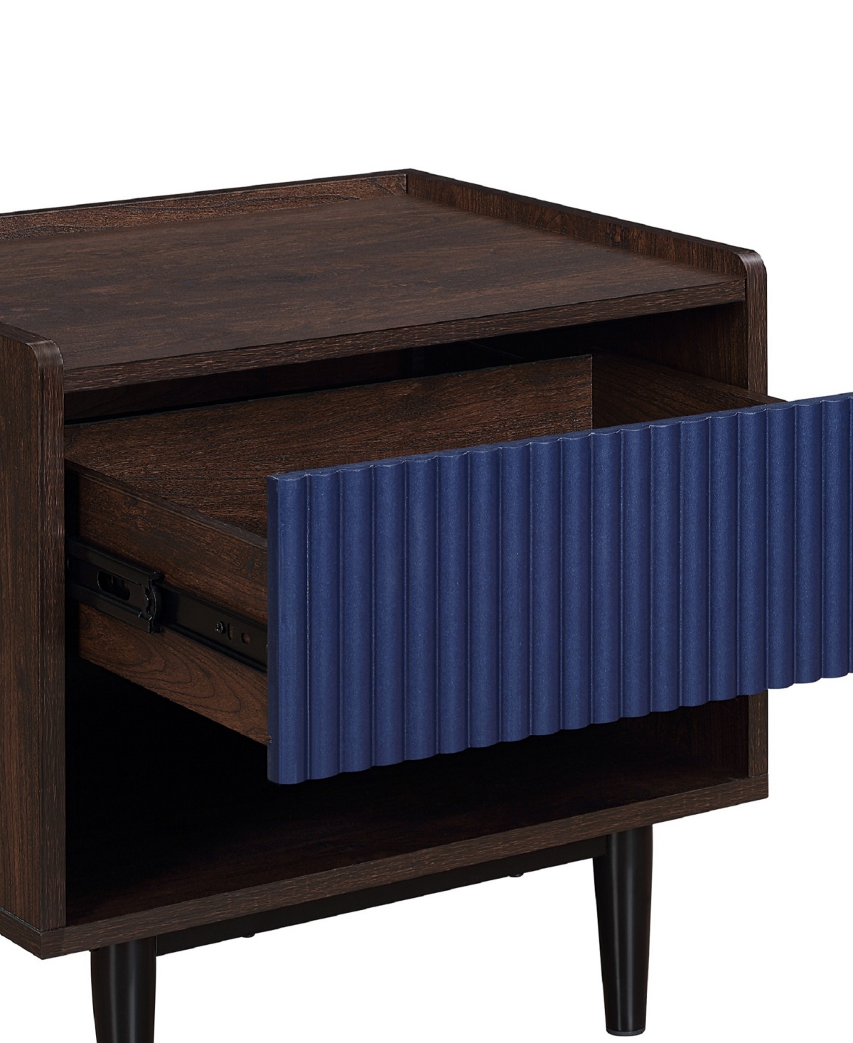 Manhattan Comfort Duane 2-Piece Density Fibreboard Ribbed 1-Drawer Nightstand Set - Dark Brown and Navy Blue