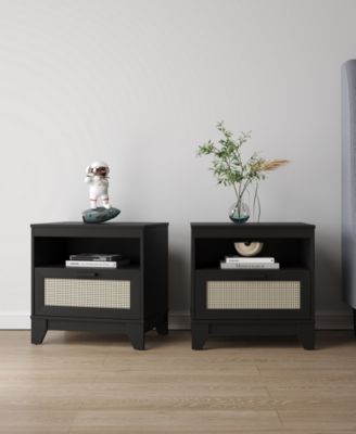 Sheridan 2-Piece 1-Drawer Cane Nightstand Set