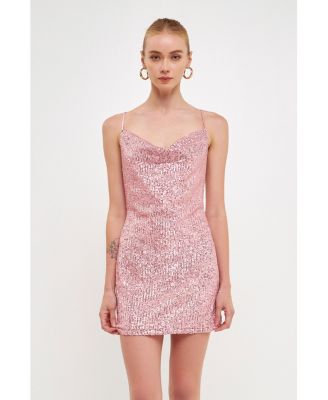 Women's Cowl Neck Strappy Back Sequins Dress