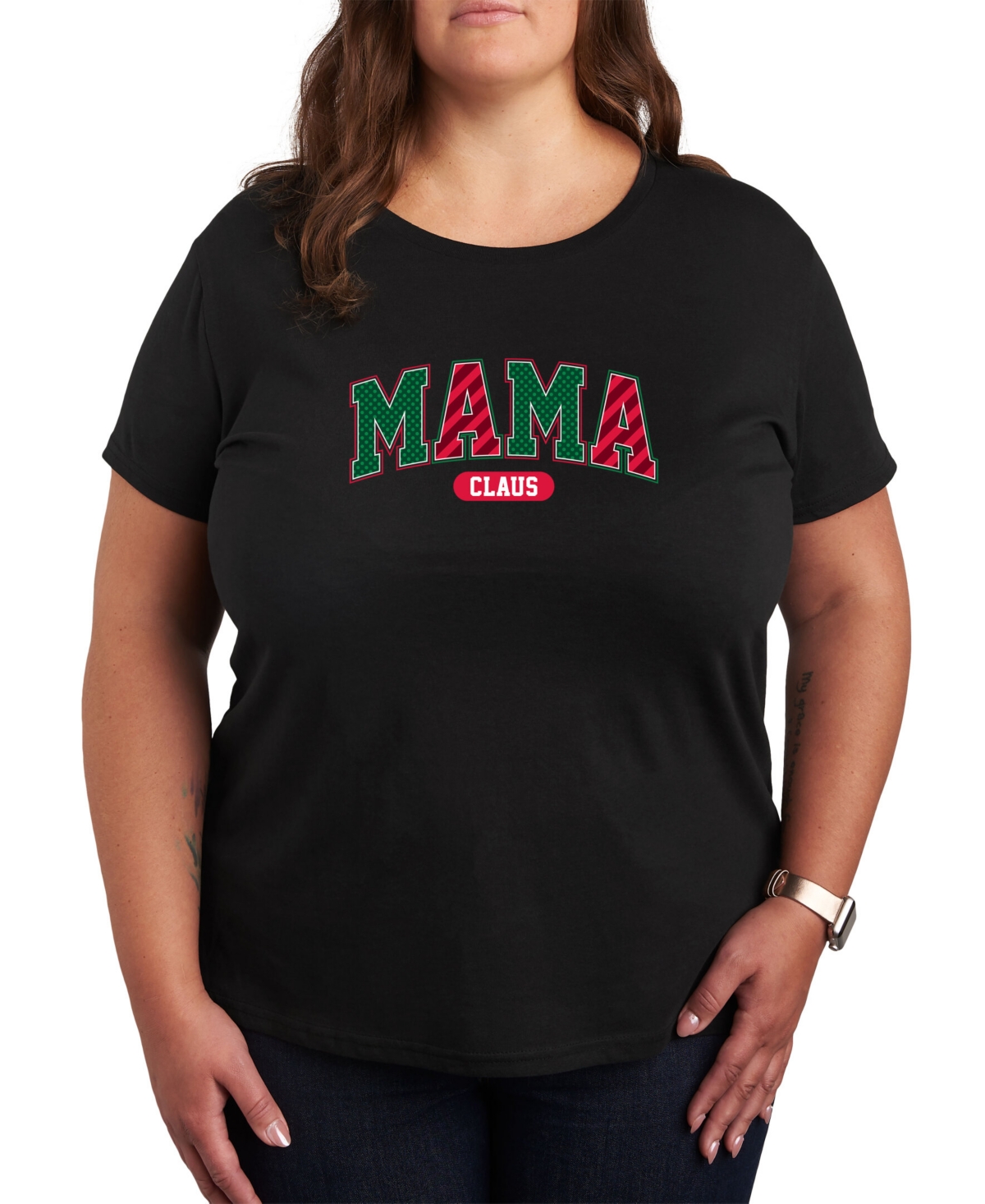 Air Waves Trendy Plus Size Mama Claus Graphic T-shirt In Black