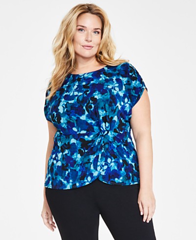 Alfani Plus Size Linear Printed Swing Top, Created for Macy's - Macy's