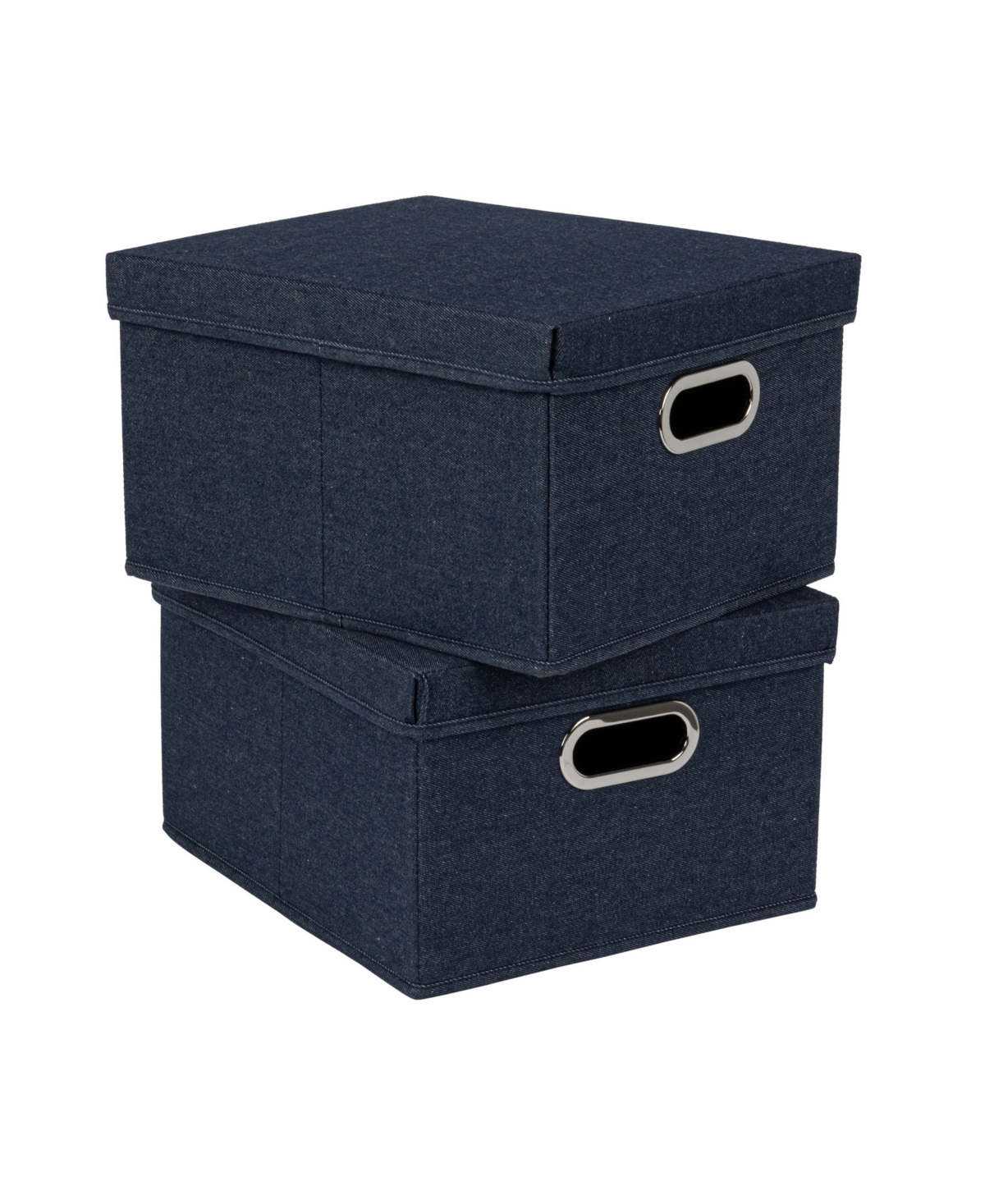 Household Essentials Collapsible Cotton Blend Storage Box With Lid And Metal Grommet Handle, Set Of 2 In Blue
