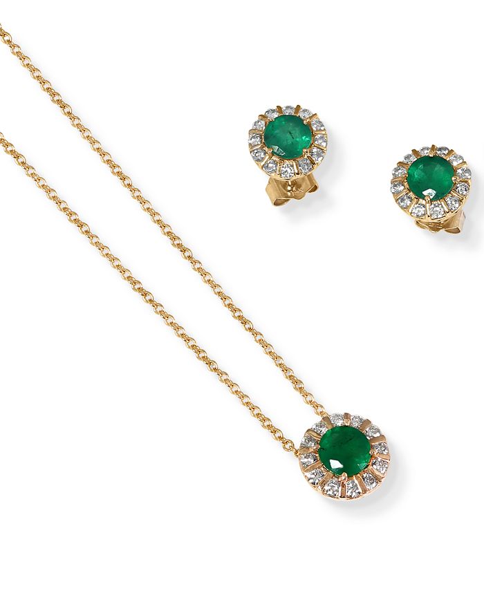 EFFY Collection EFFY® Emerald & Diamond Stud Earrings and Pendant ...