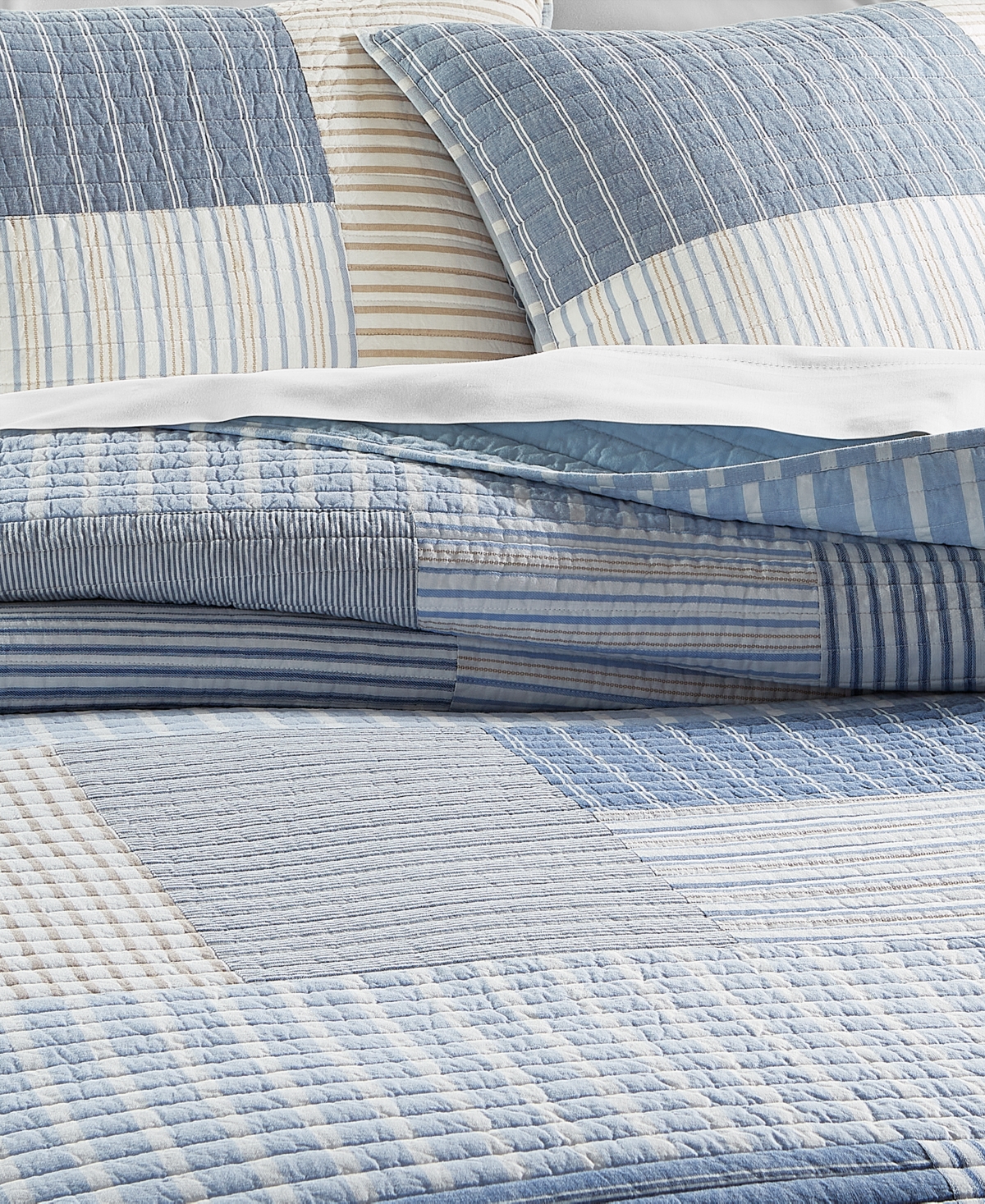 Shop Charter Club Seaside Stripe Patchwork Cotton Quilt, King, Created For Macy's In Blue
