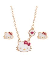 Hello Kitty Necklace and Stud Earrings Jewelry Set - 18+3
