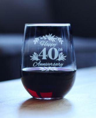 Happy 40th Anniversary Floral 40th Anniversary Gifts Stem Less Wine Glass, 17 oz