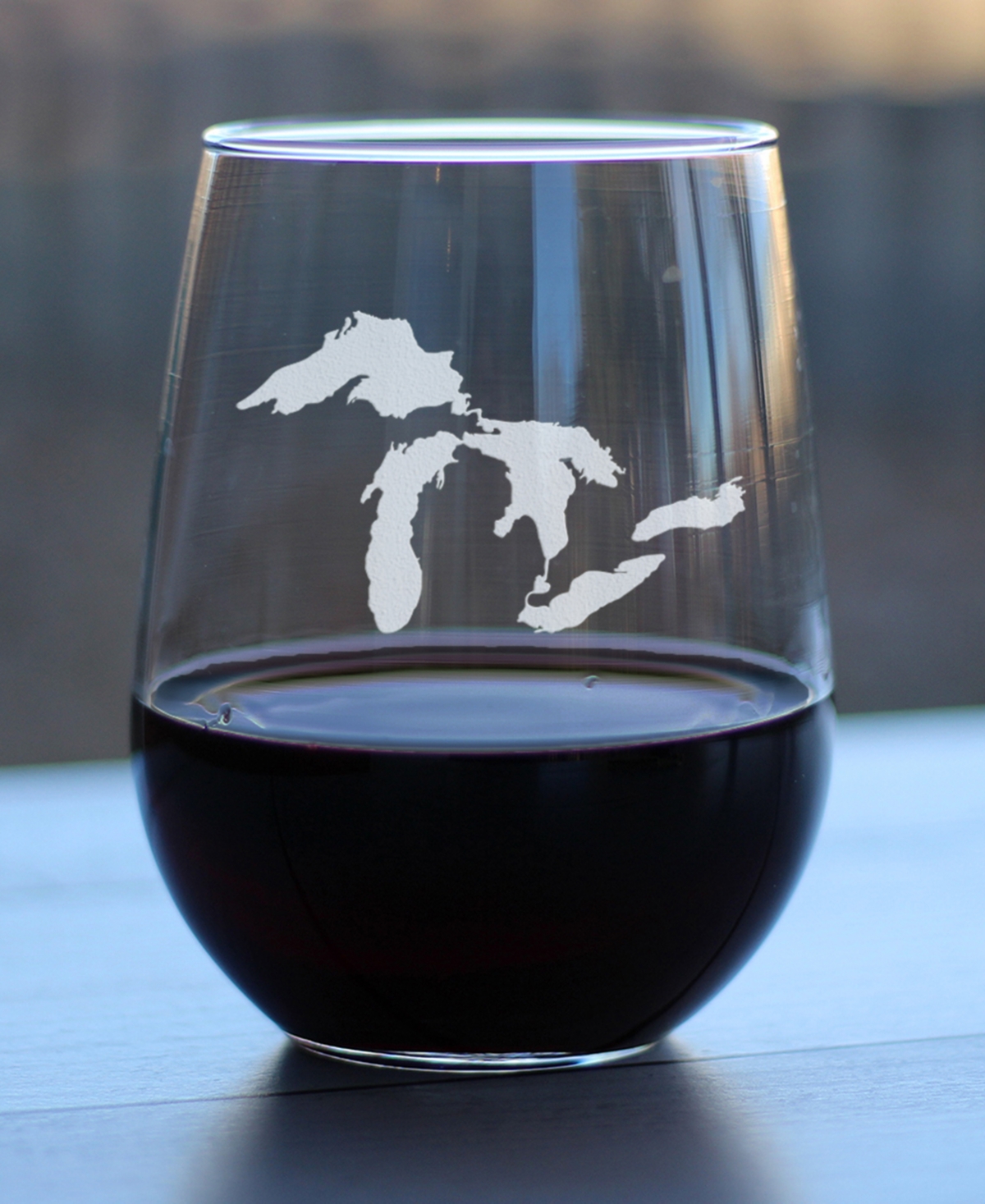 Bevvee Great Lakes Map Midwestern Gifts Stem Less Wine Glass,
