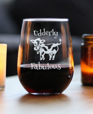 Udderly Fabulous Funny Cow Gifts Stem Less Wine Glass, 17 oz