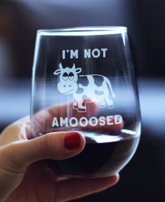I'm not Amooosed Funny Cow Gifts Stem Less Wine Glass, 17 oz