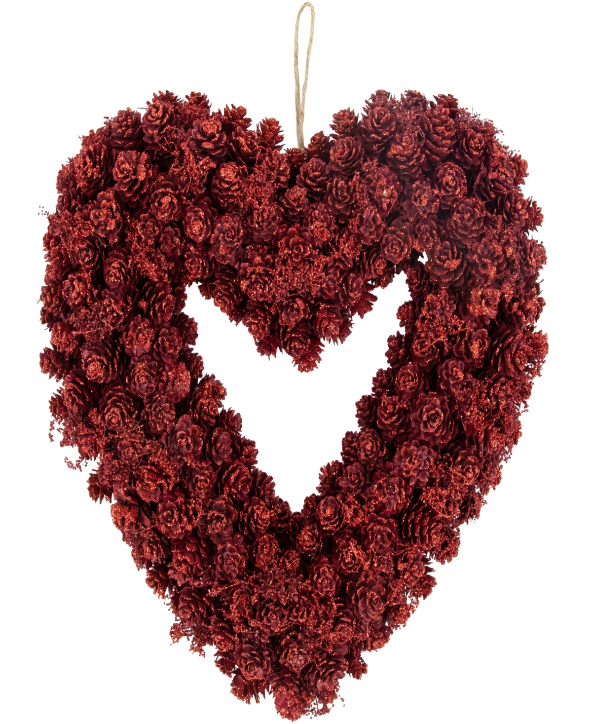 Northlight 14" Pine Cone Rose Valentine's Day Wooden Heart Wreath In Red