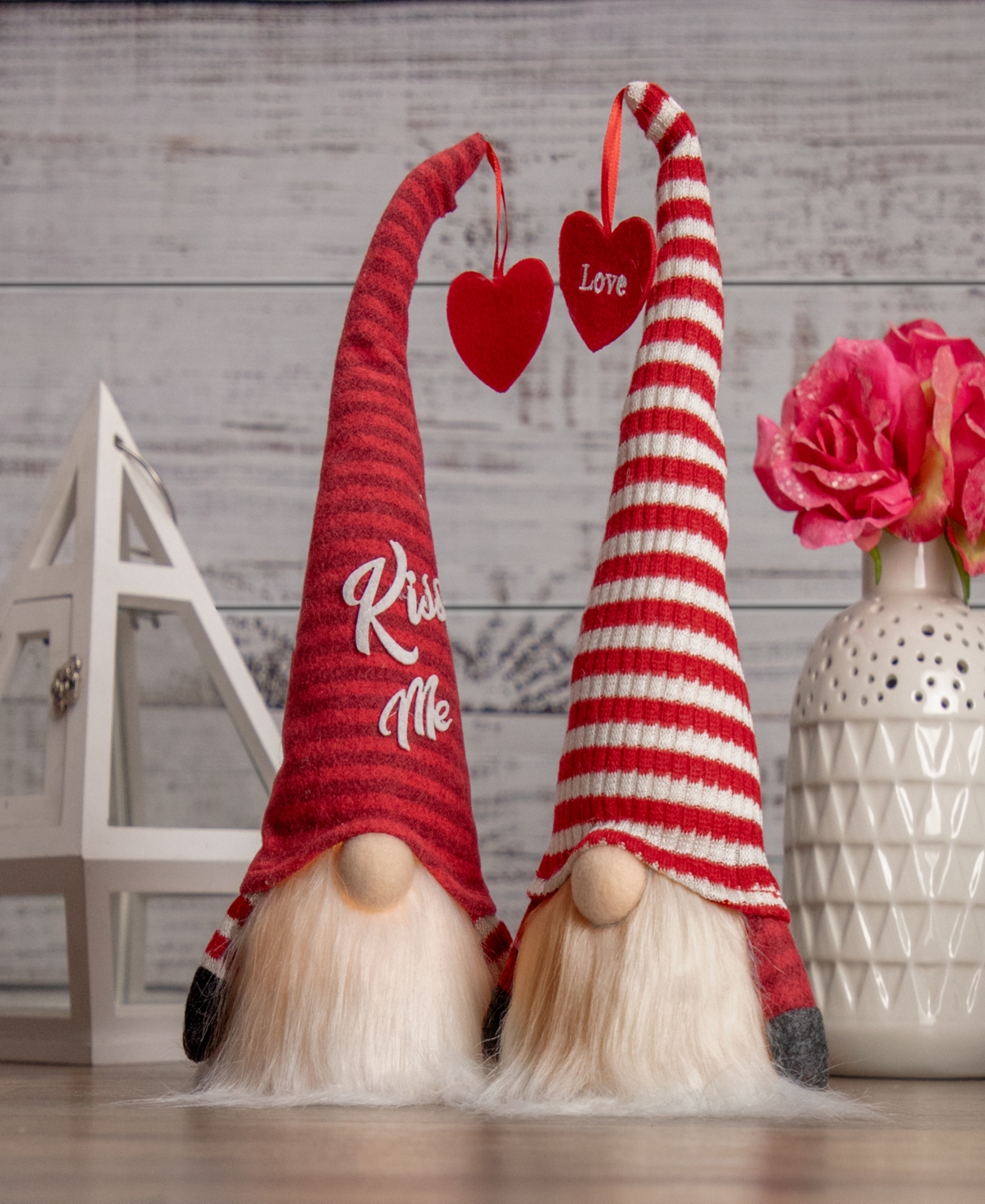 Northlight 13.5" Led Lighted And White Striped Hat Valentine's Day Gnome In Red