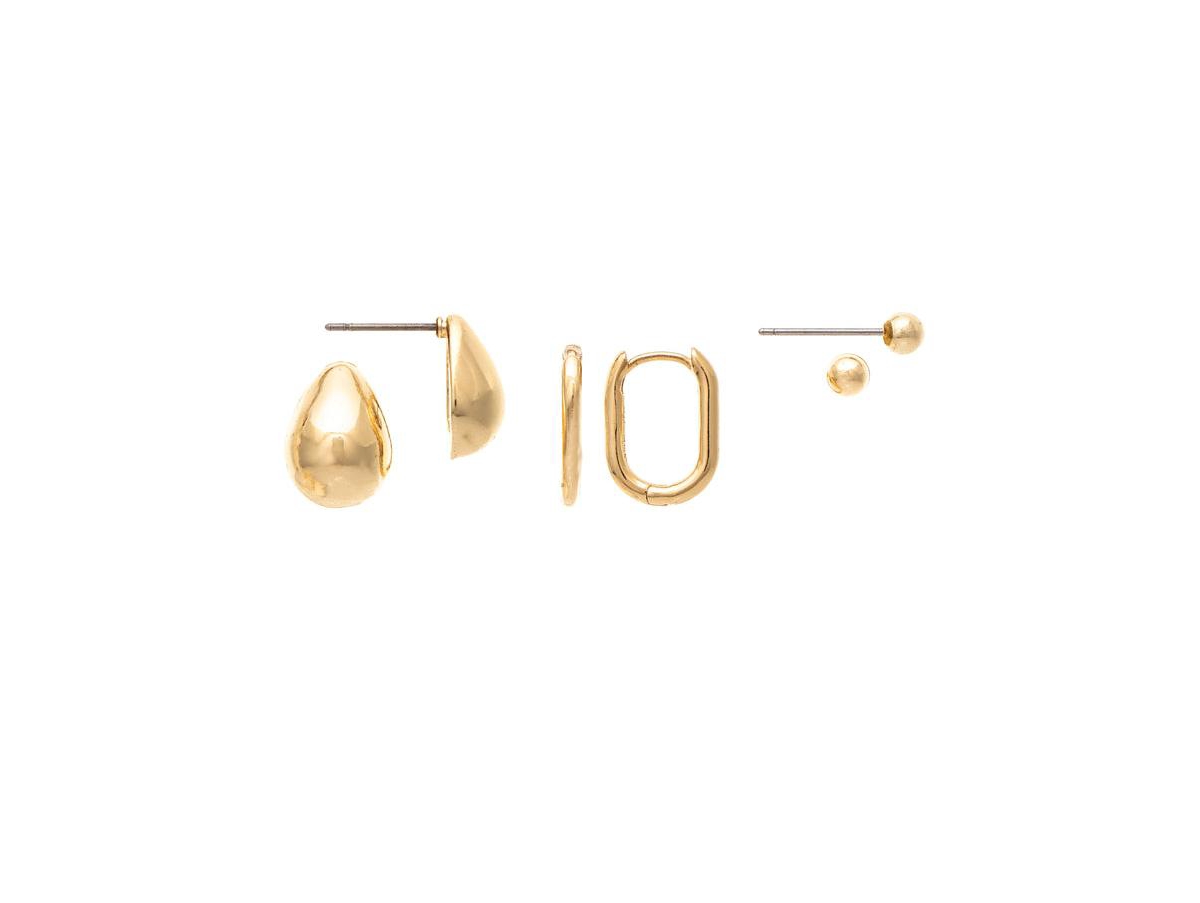 Polished Three Earring Set - Gold