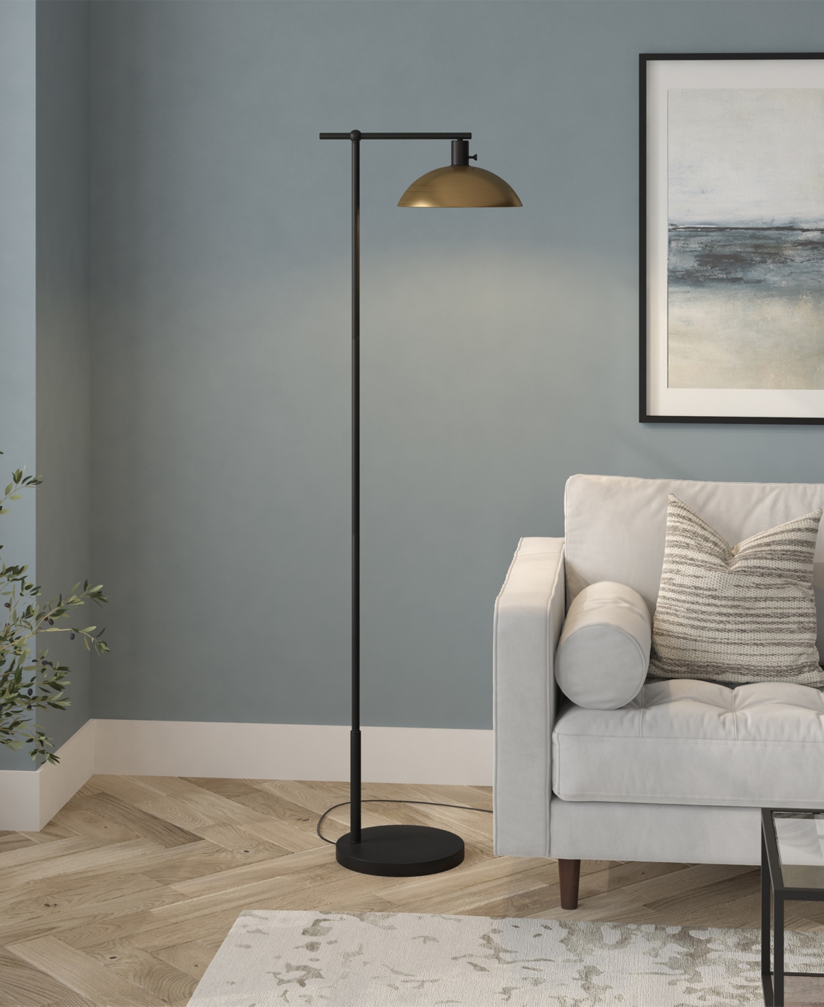 Hudson & Canal Conan 68" Metal Floor Lamp With Metal Shade In Blackened Bronze,antique Brass