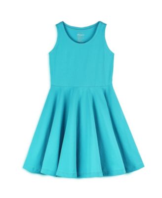 Mightly Toddler Girls Fair Trade Organic Cotton Solid Sleeveless Twirl Dress - Turquoise