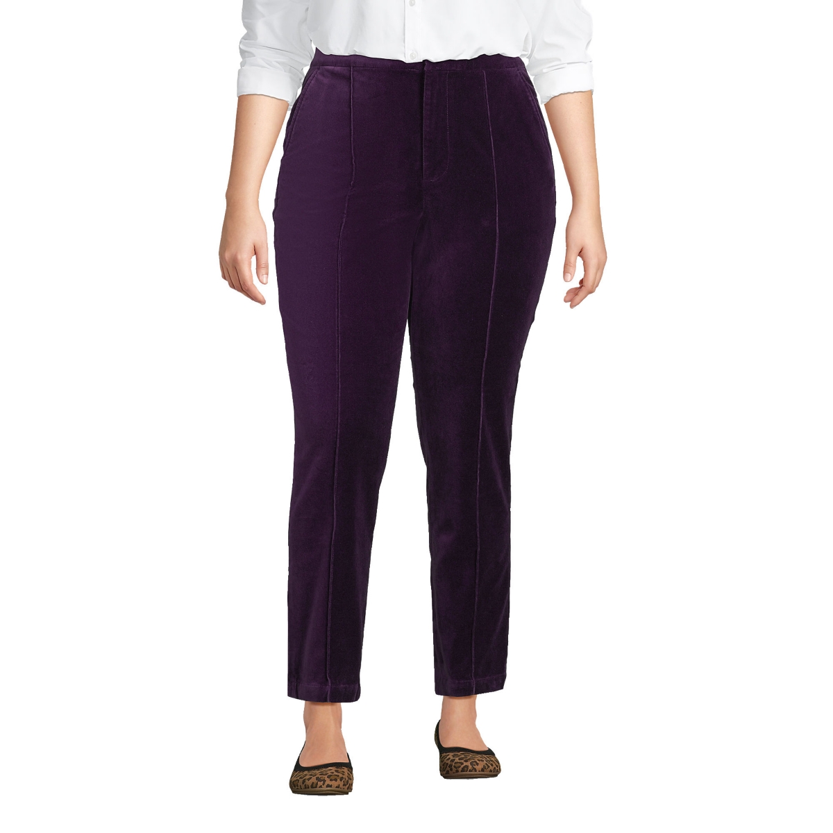 Lands' End Plus Size Velvet High Rise Pintuck Pencil Ankle Pants