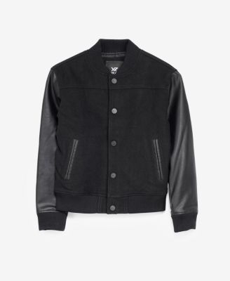 Boy's Wool Varsity Bomber Jacket With Grainy PU Sleeves