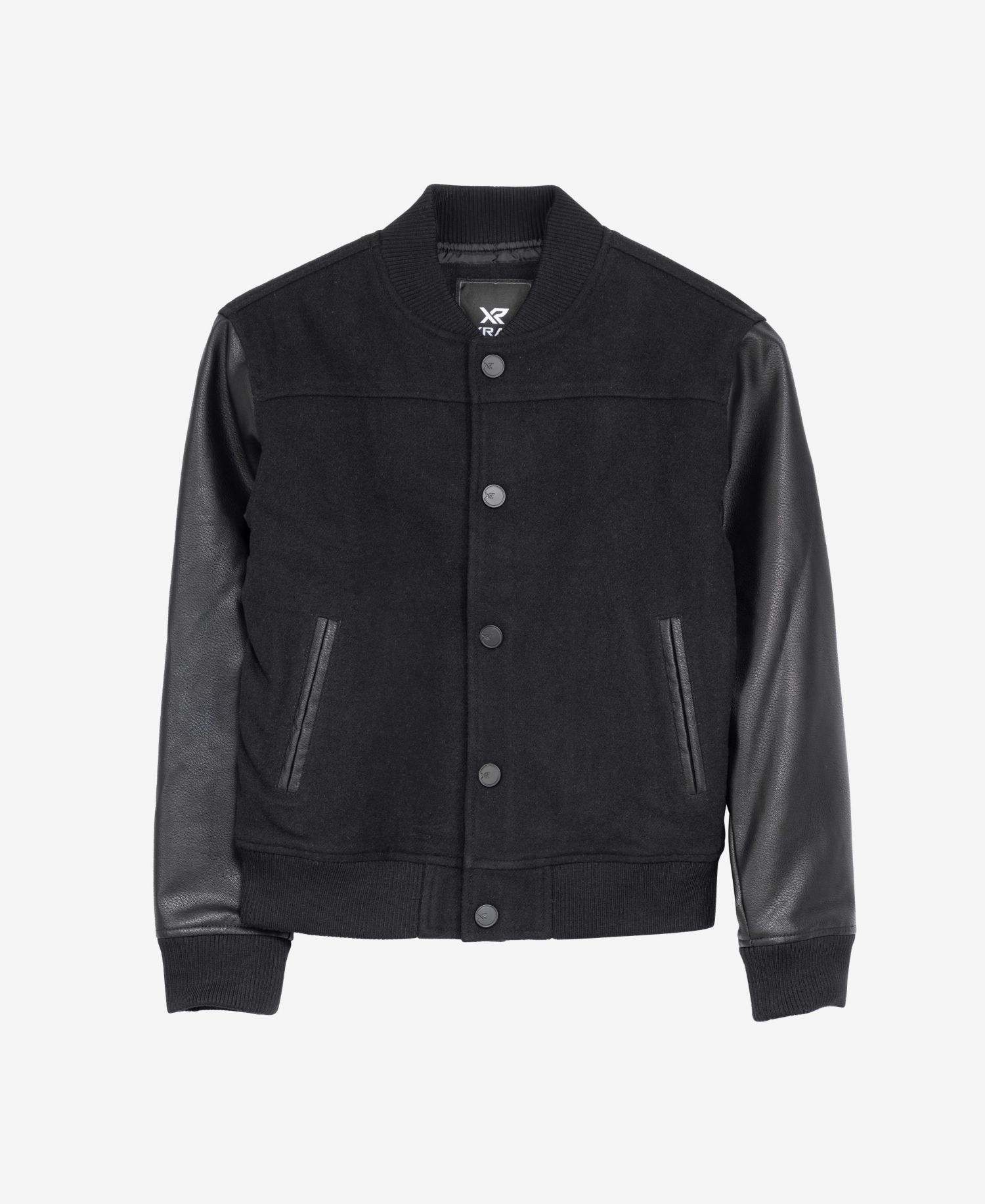 Boys Wool Varsity Bomber Jacket With Grainy PU Sleevees Jackets