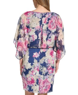 Petite Printed Dolman-Sleeve Blouson Dress