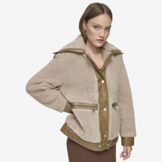 Andrew Marc Women's Zepita Mixed Media Faux Leather Shirt Jacket